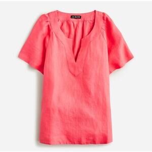 J.Crew NWT Flutter Short Sleeve V Notch Blouse Linen Bright Pink Coral Red Sz 2X